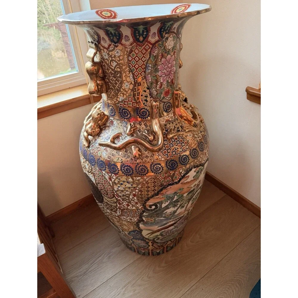 Antique Huge Vintage Japanese Porcelain Hand Painted Floor Vases 36